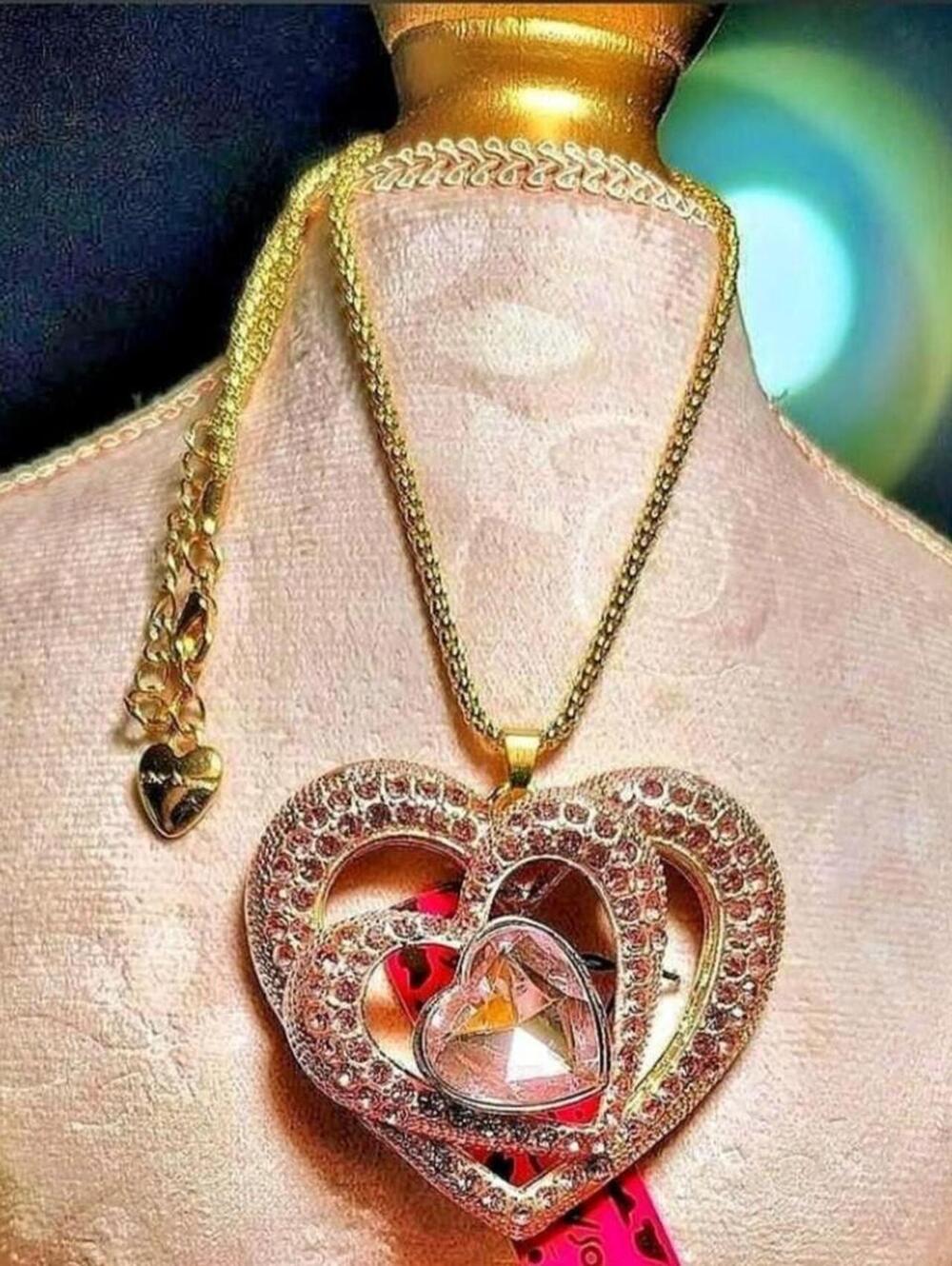 Betsey Johnson Gold Tone Heart Pendant Necklace with Crystal Accent - New wt
